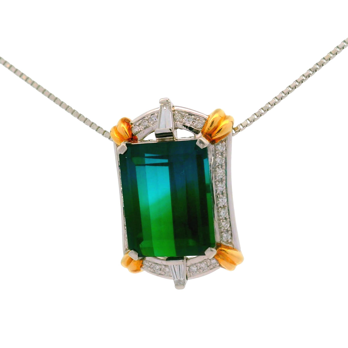 14.12 Carat Bi-Color Tourmaline Diamond 18K Gold & Platinum Pendant Necklace