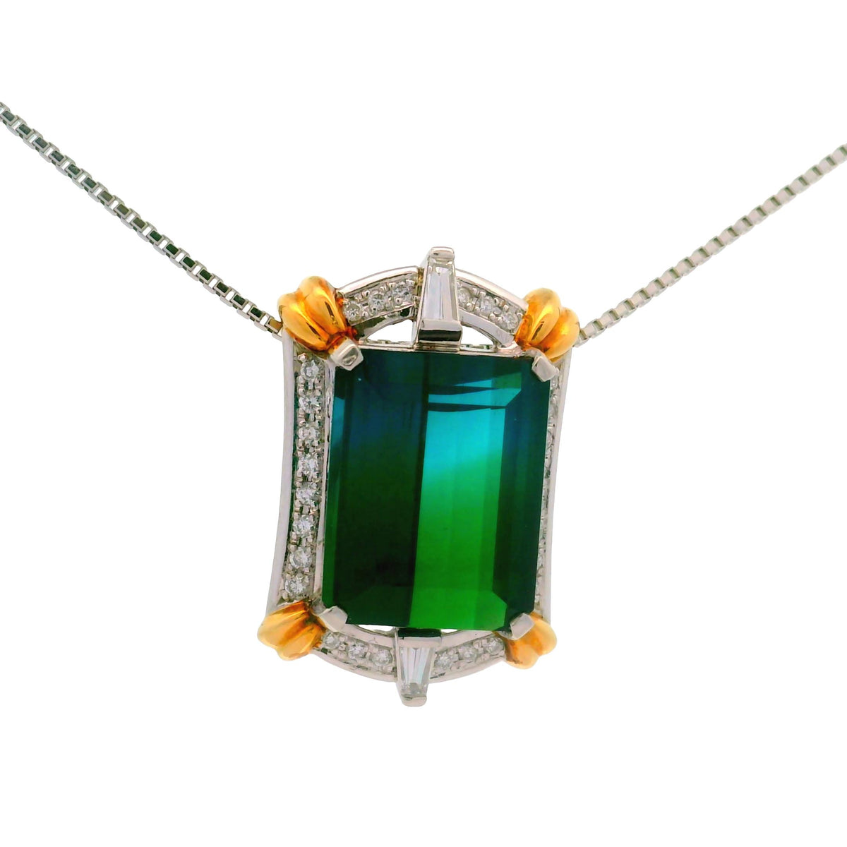 14.12 Carat Bi-Color Tourmaline Diamond 18K Gold & Platinum Pendant Necklace