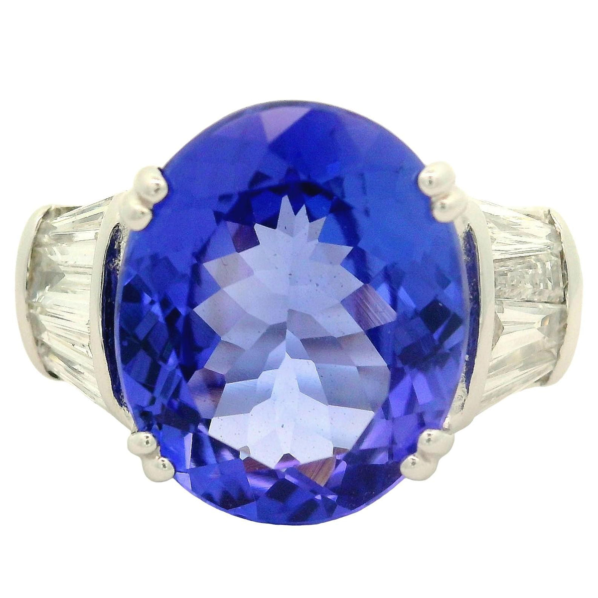 Estate 5.20 Carat Tanzanite Diamond 18K White Gold Ring