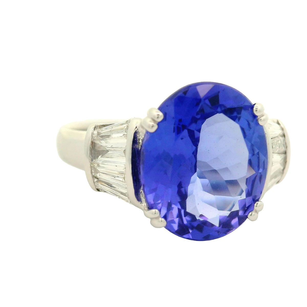 Estate 5.20 Carat Tanzanite Diamond 18K White Gold Ring