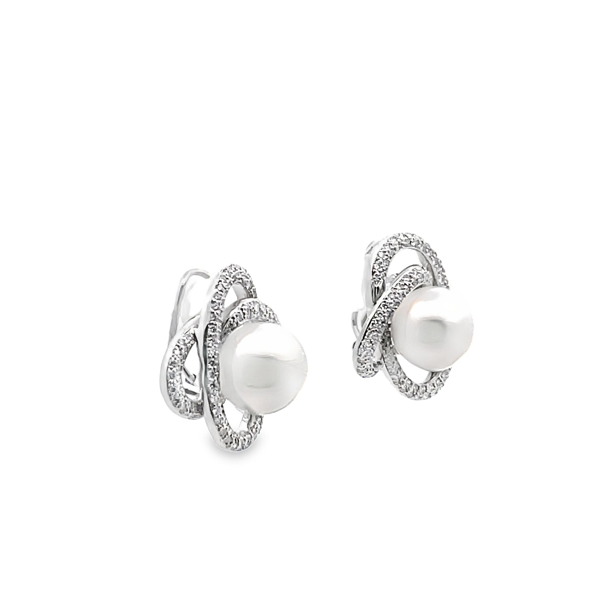 South Sea Pearl Diamond Gold Spiral Earrings