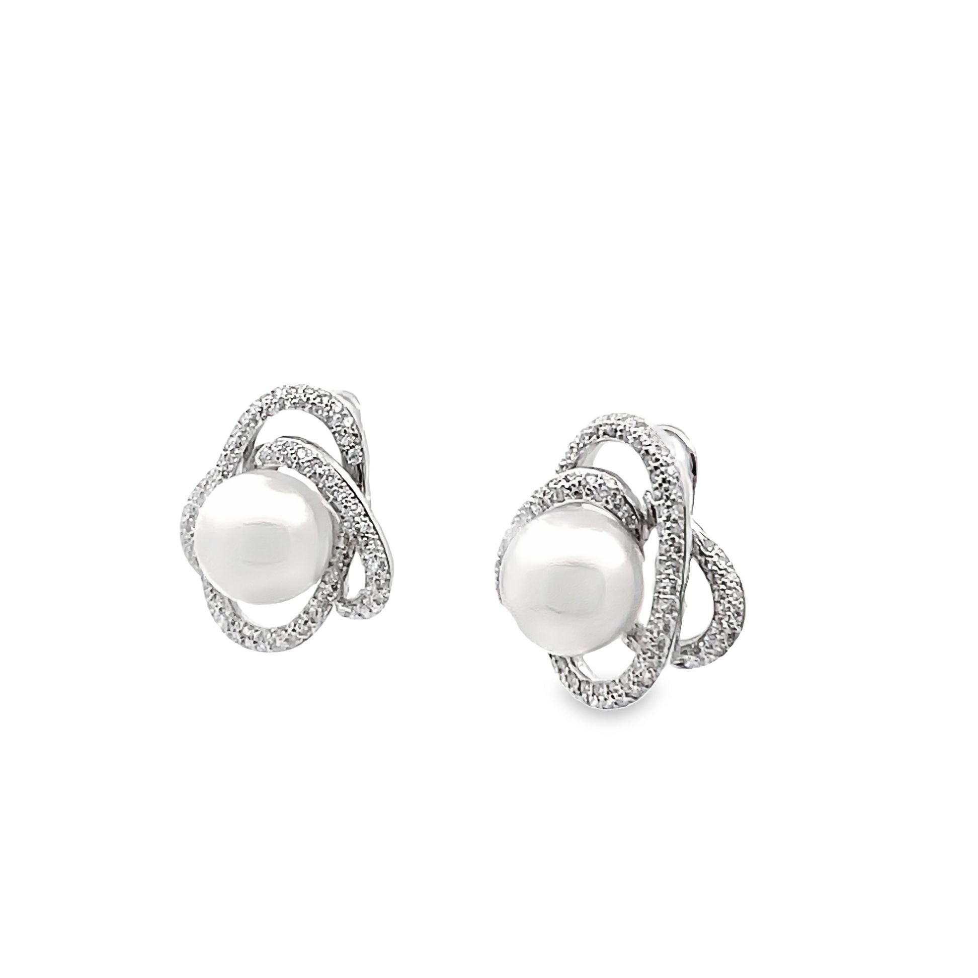 South Sea Pearl Diamond Gold Spiral Earrings