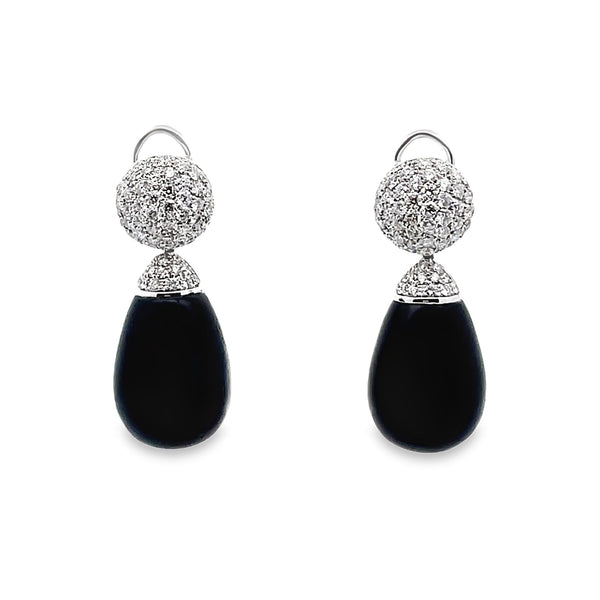 Natural Black Coral Diamond Gold Drop Earrings