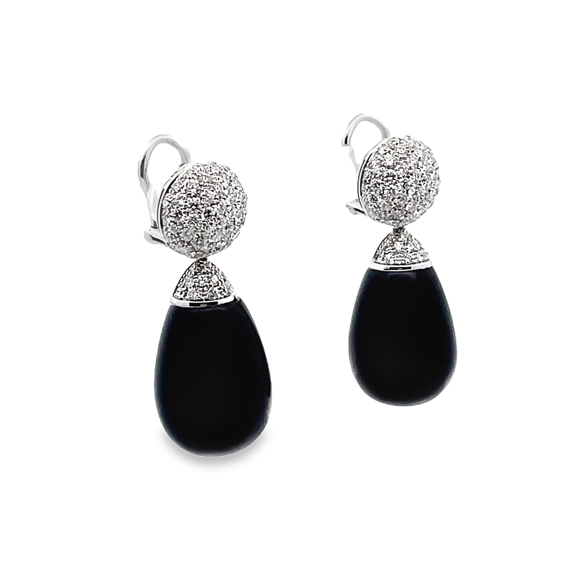 Natural Black Coral Diamond Gold Drop Earrings