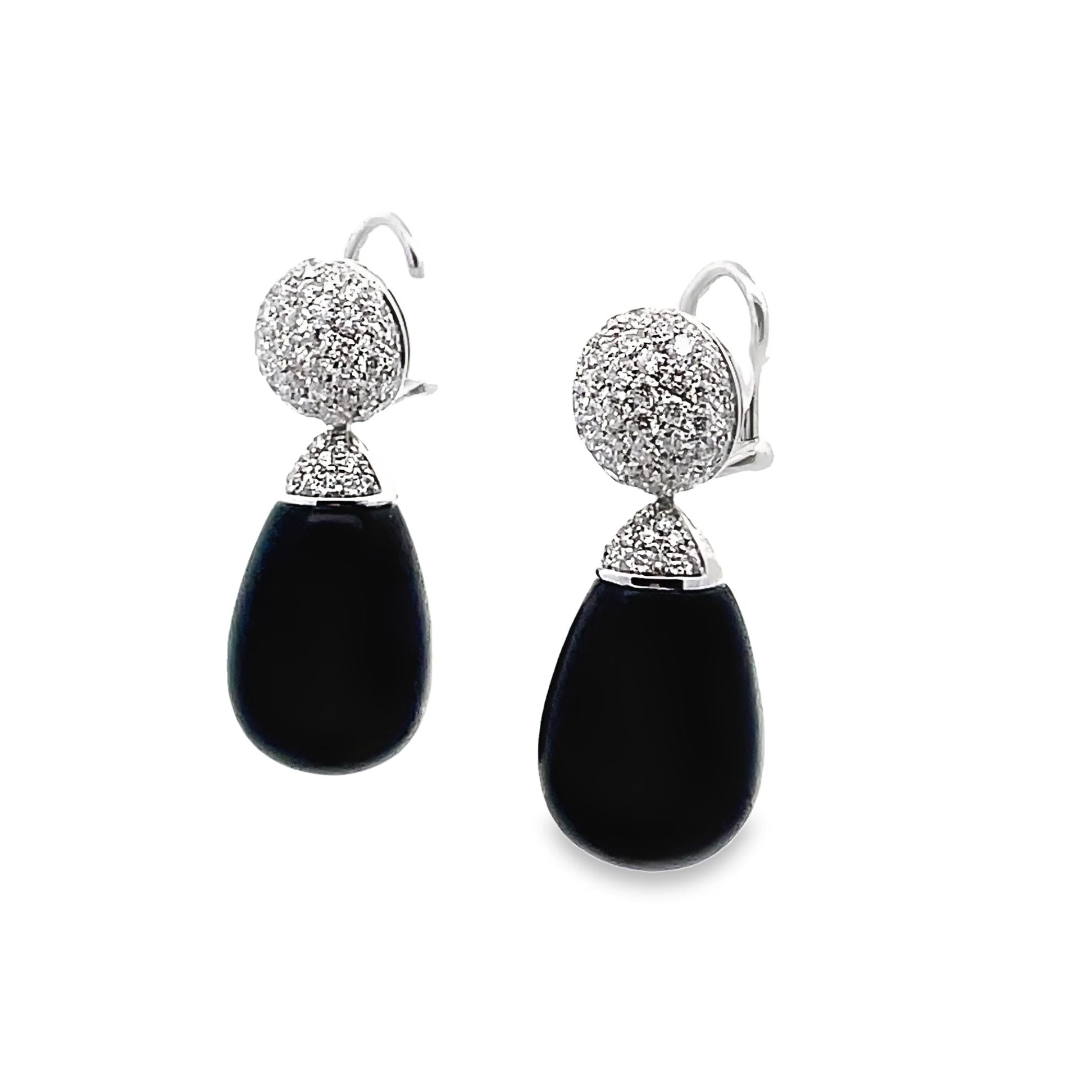 Natural Black Coral Diamond Gold Drop Earrings