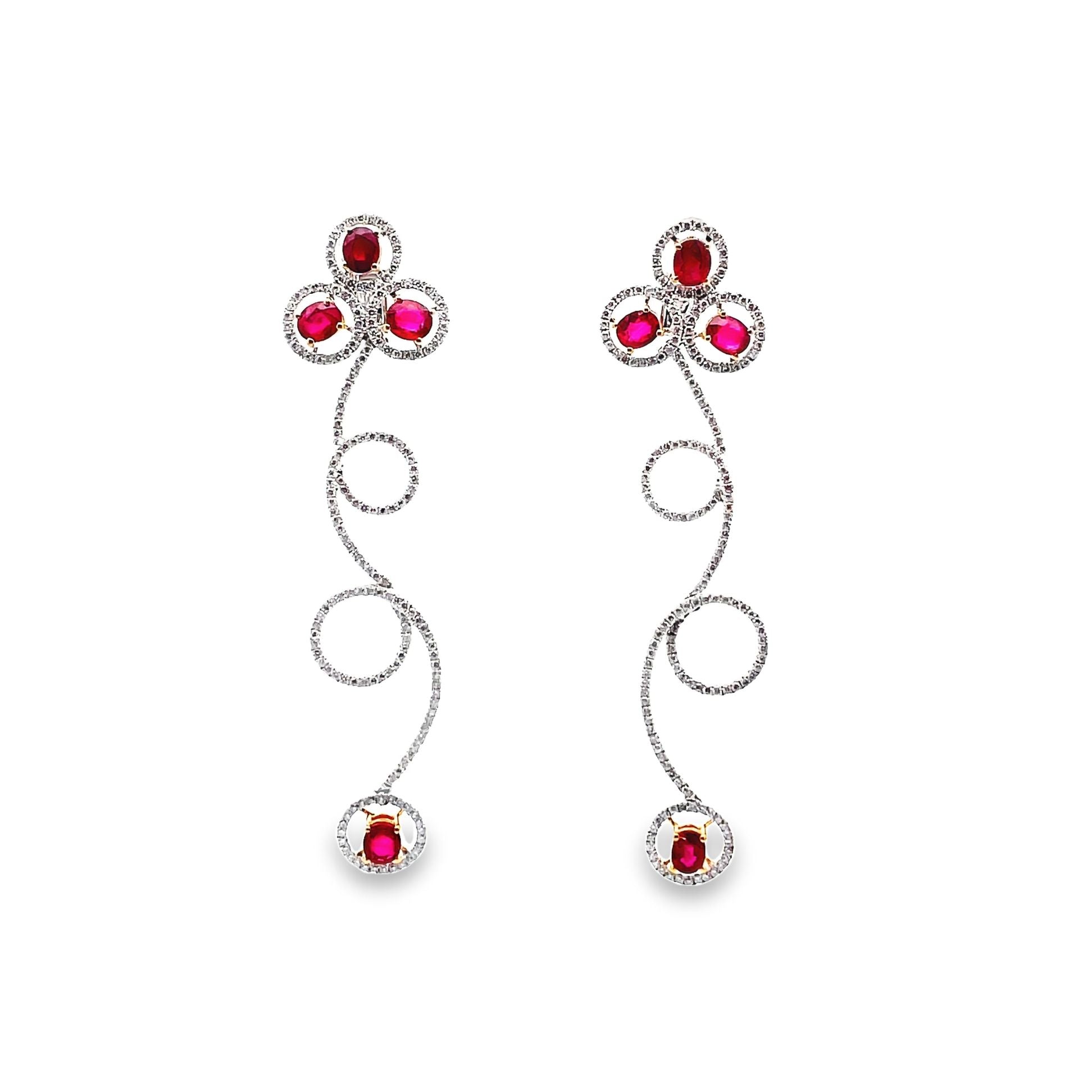 Ruby Diamond Gold Drop Spiral Earrings