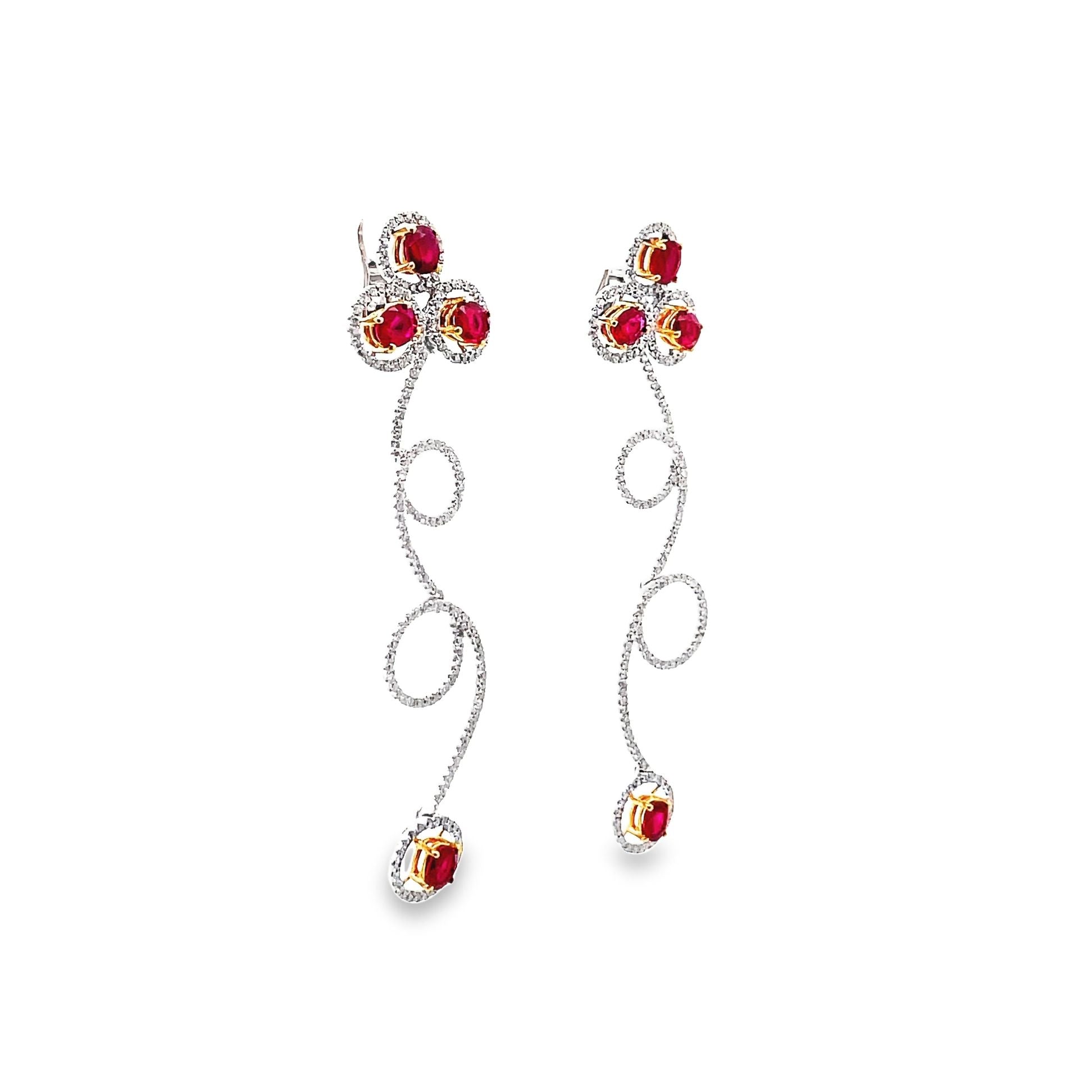 Ruby Diamond Gold Drop Spiral Earrings