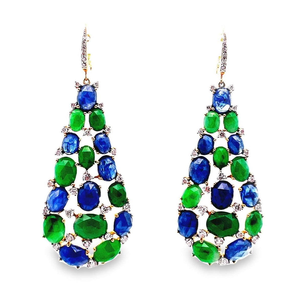 Sapphire Jade Diamond Gold Drop Earrings
