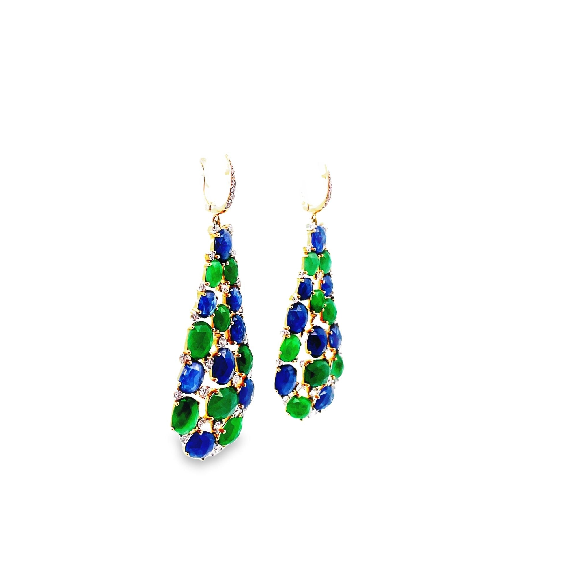 Sapphire Jade Diamond Gold Drop Earrings