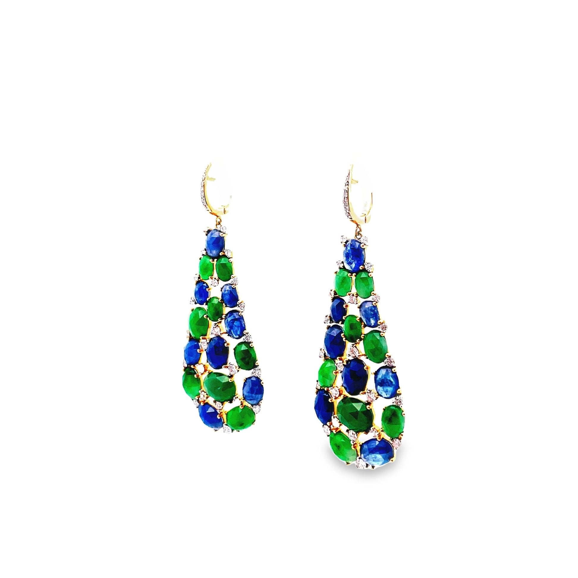 Sapphire Jade Diamond Gold Drop Earrings