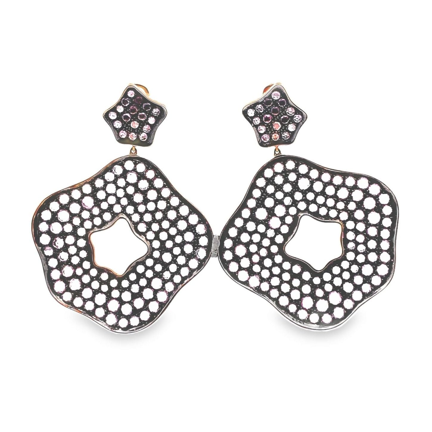 Designer Pink Sapphire Gold Sterling Silver Drop Earrings