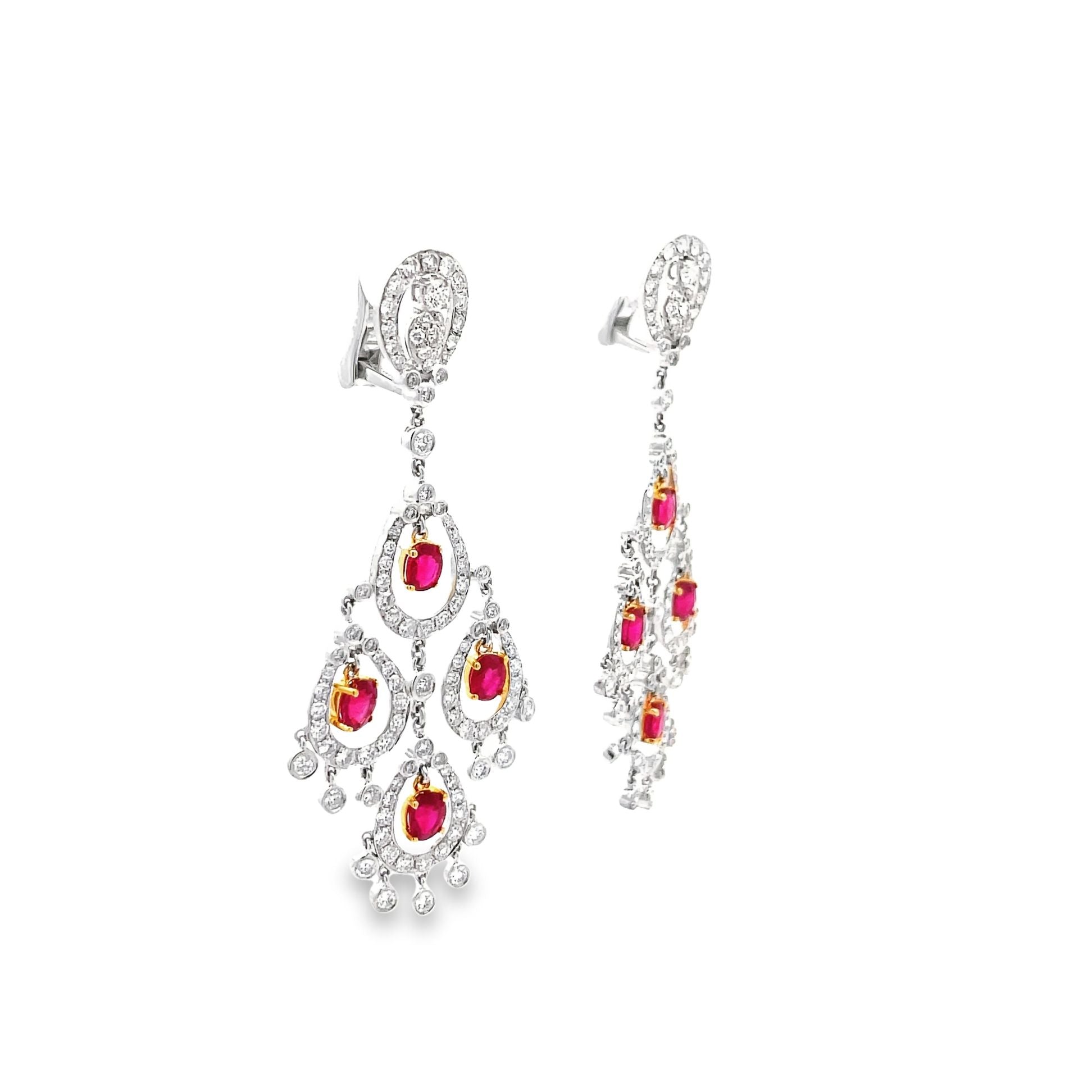 Ruby Diamond Gold Chandelier Earrings