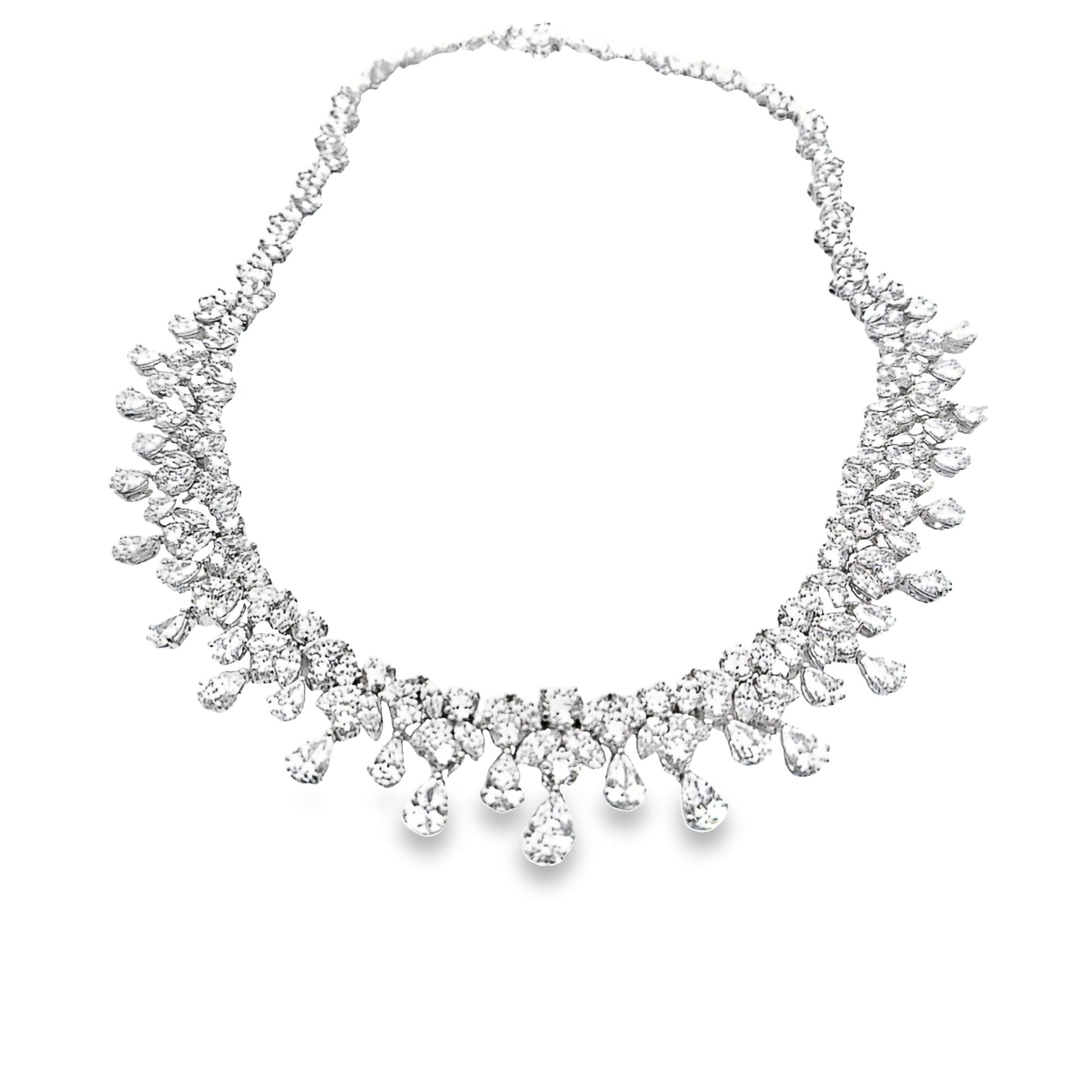 Mid-Century 54 Carat Diamond Drop Platinum Bib Necklace