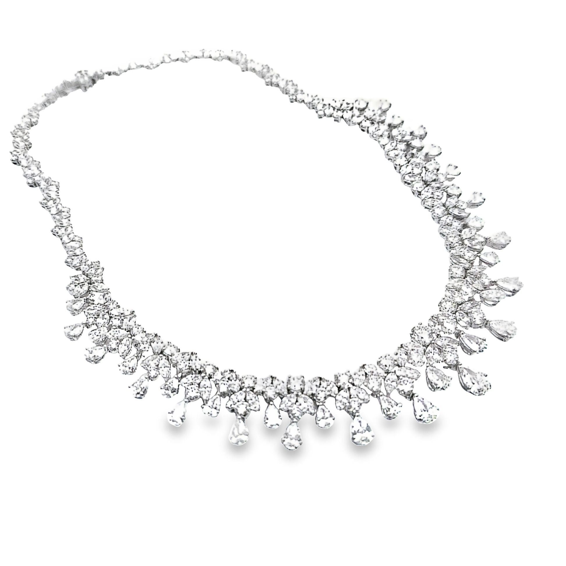 Mid-Century 54 Carat Diamond Drop Platinum Bib Necklace