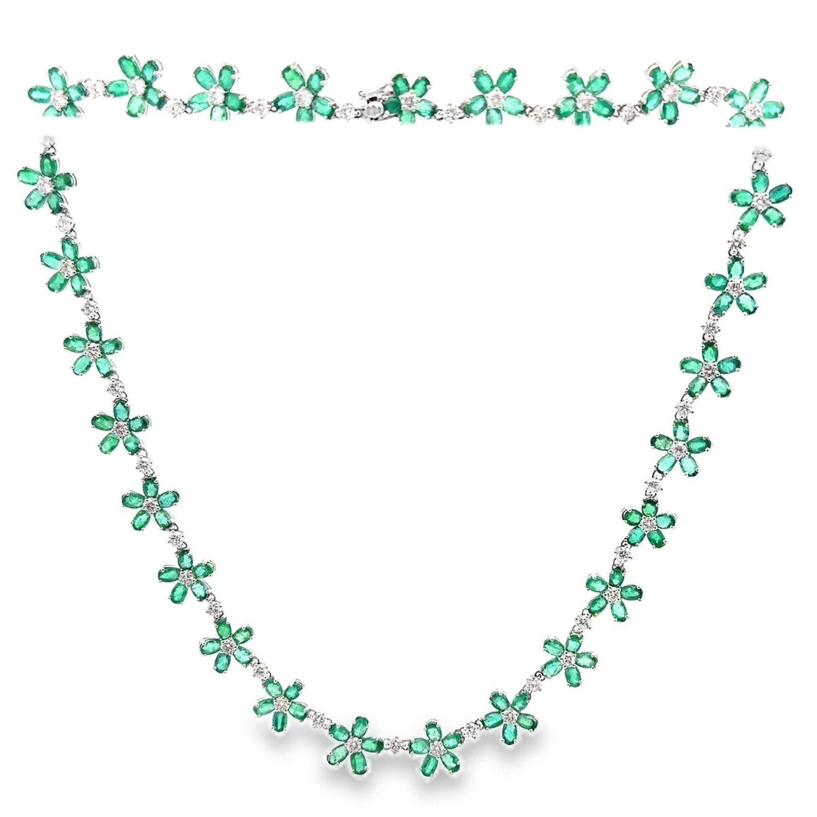 Emerald & Diamond 18k White Gold Flower Necklace