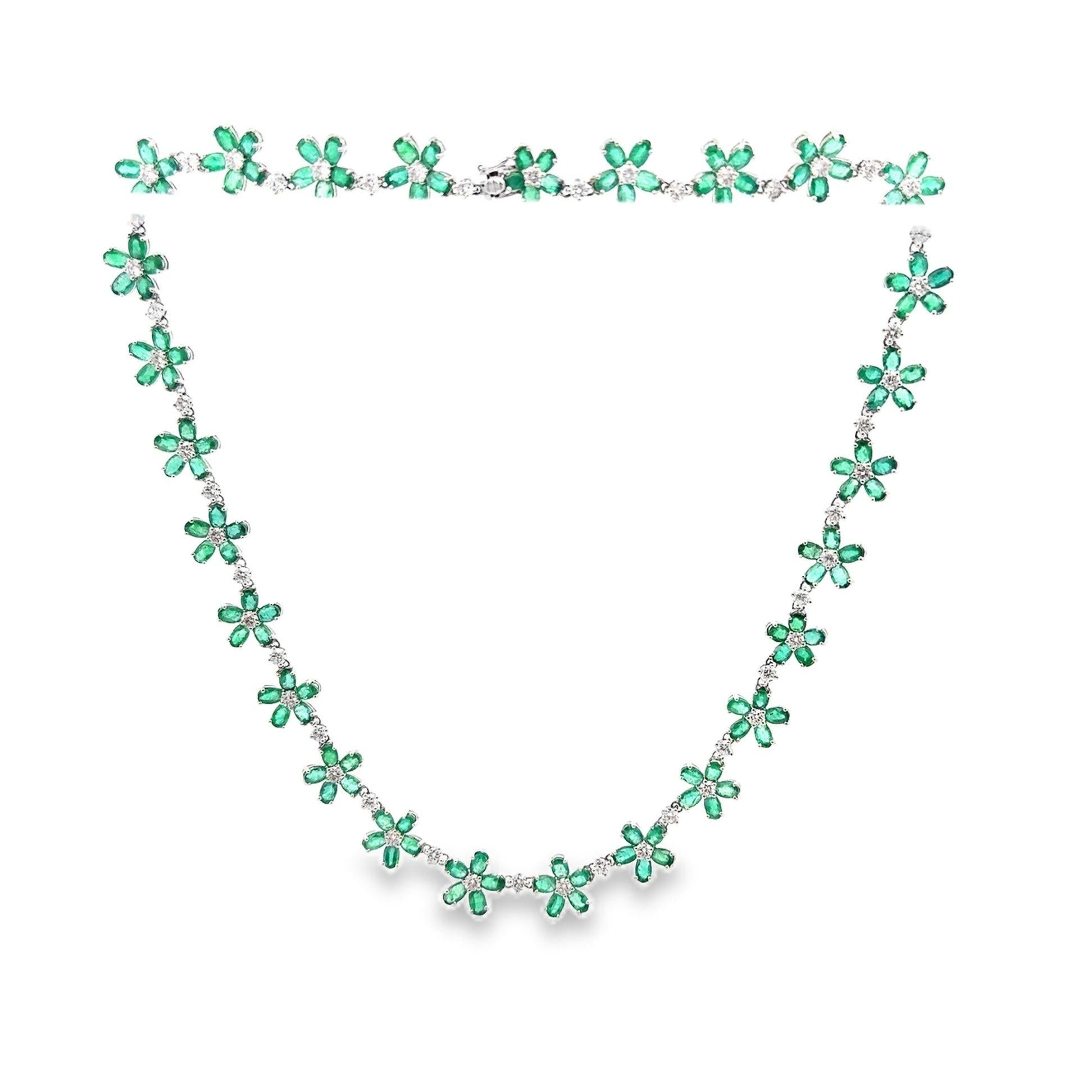 Emerald & Diamond 18k White Gold Flower Necklace