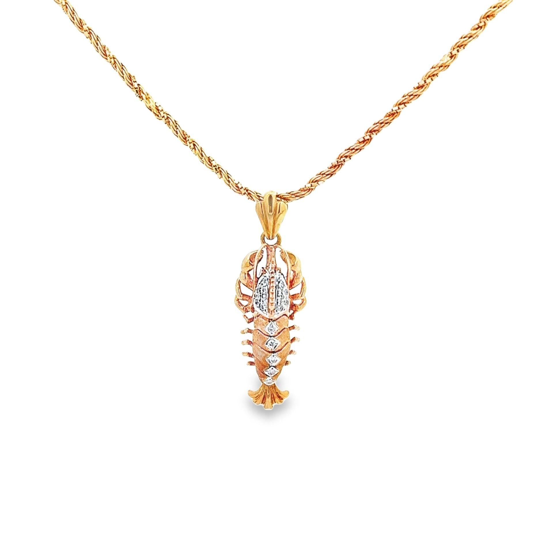 18K Gold Diamond Lobster Pendant