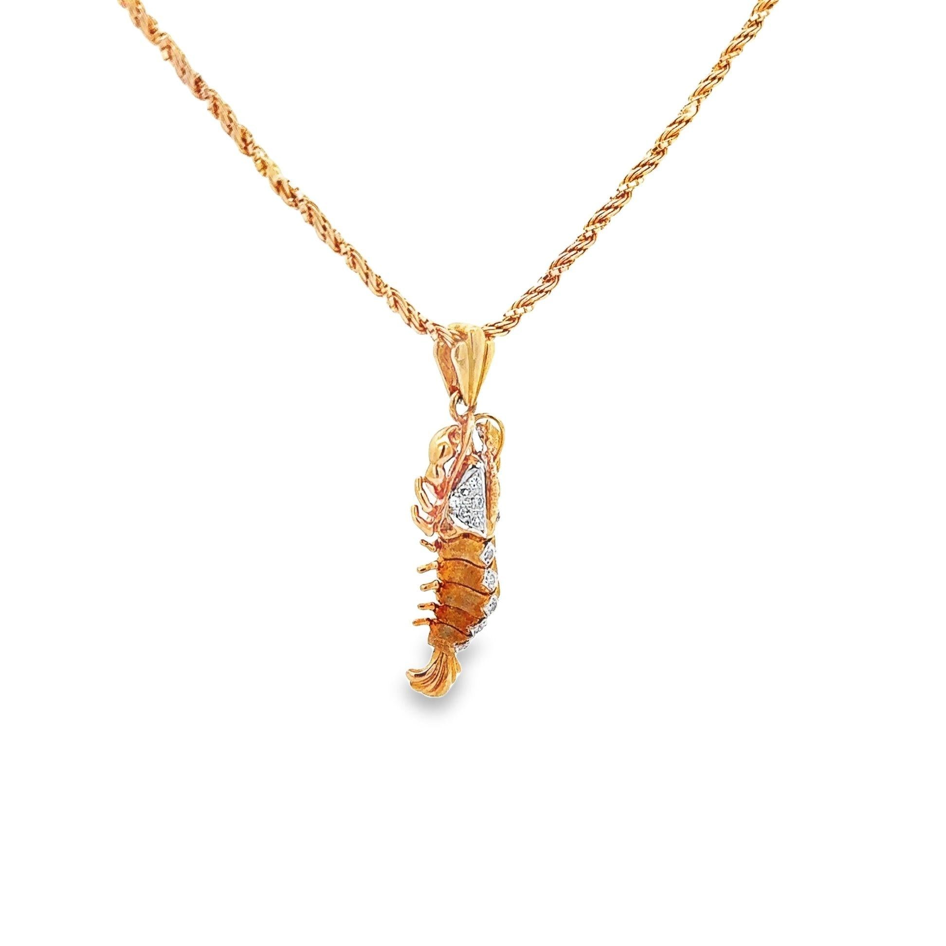 18K Gold Diamond Lobster Pendant