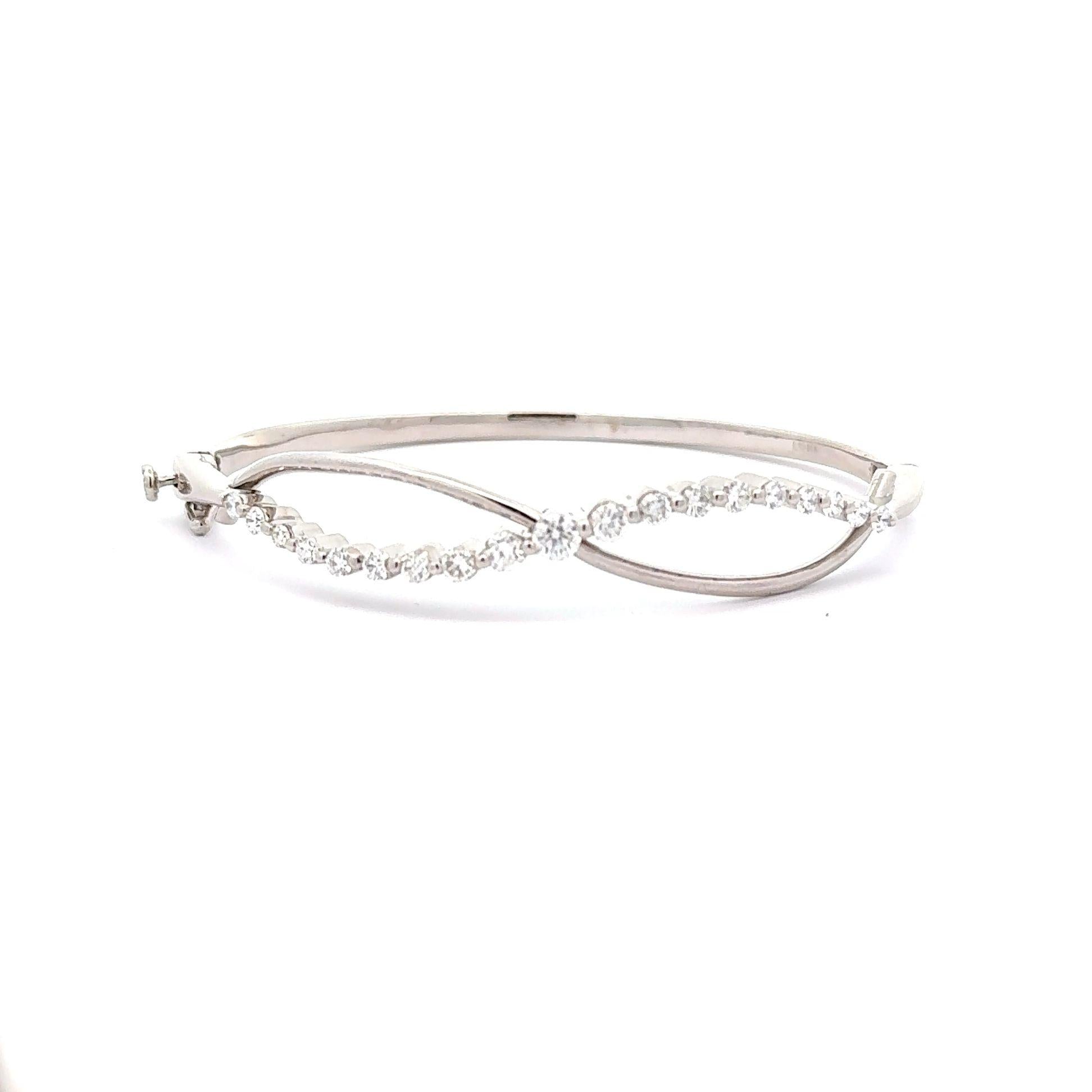 Diamond 18k White Gold Infinity Row Ribbon Bangle Bracelet