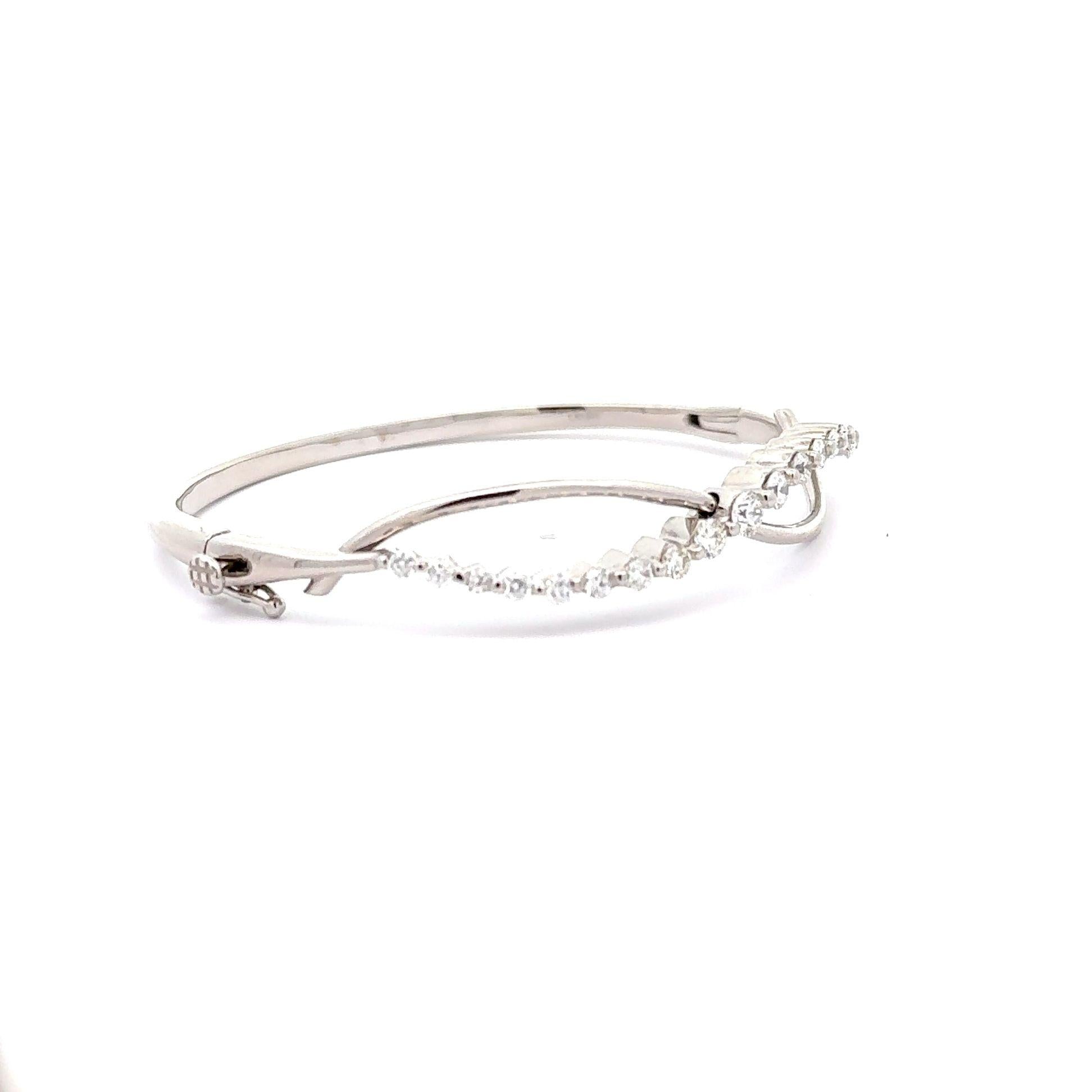 Diamond 18k White Gold Infinity Row Ribbon Bangle Bracelet