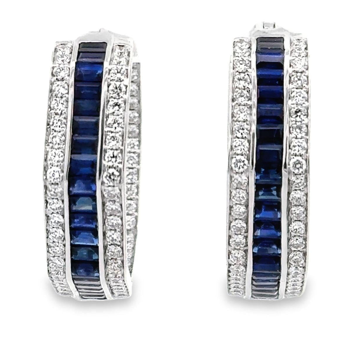 Sapphire & Diamond 18k White Gold Medium Round Hoops