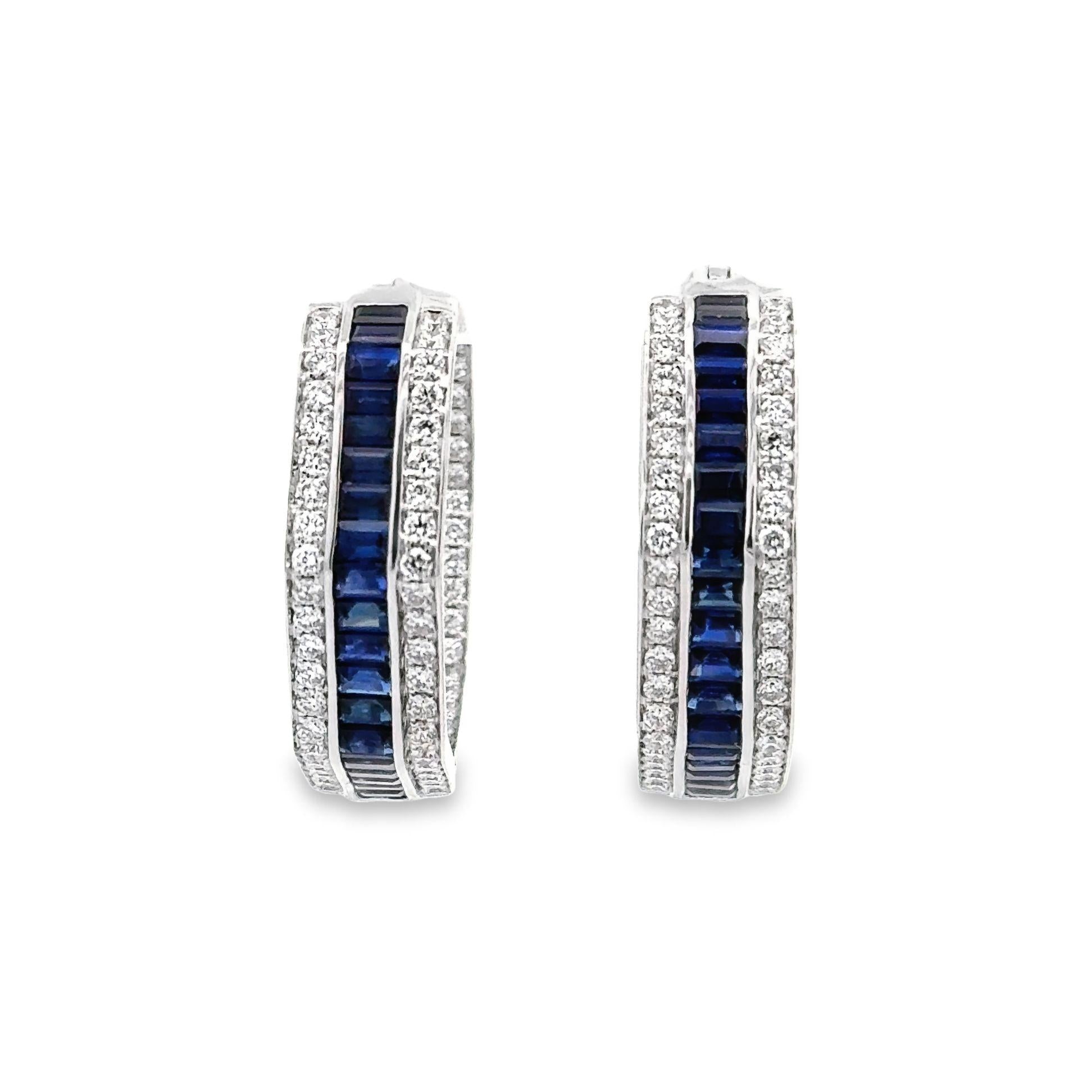 Sapphire & Diamond 18k White Gold Medium Round Hoops