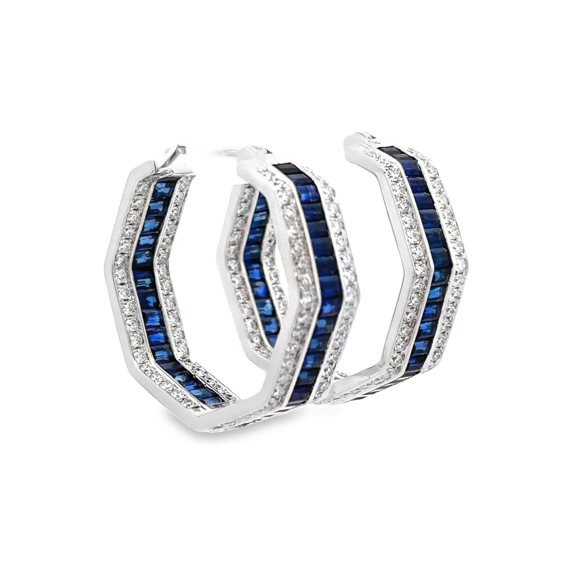 Sapphire & Diamond 18k White Gold Medium Round Hoops