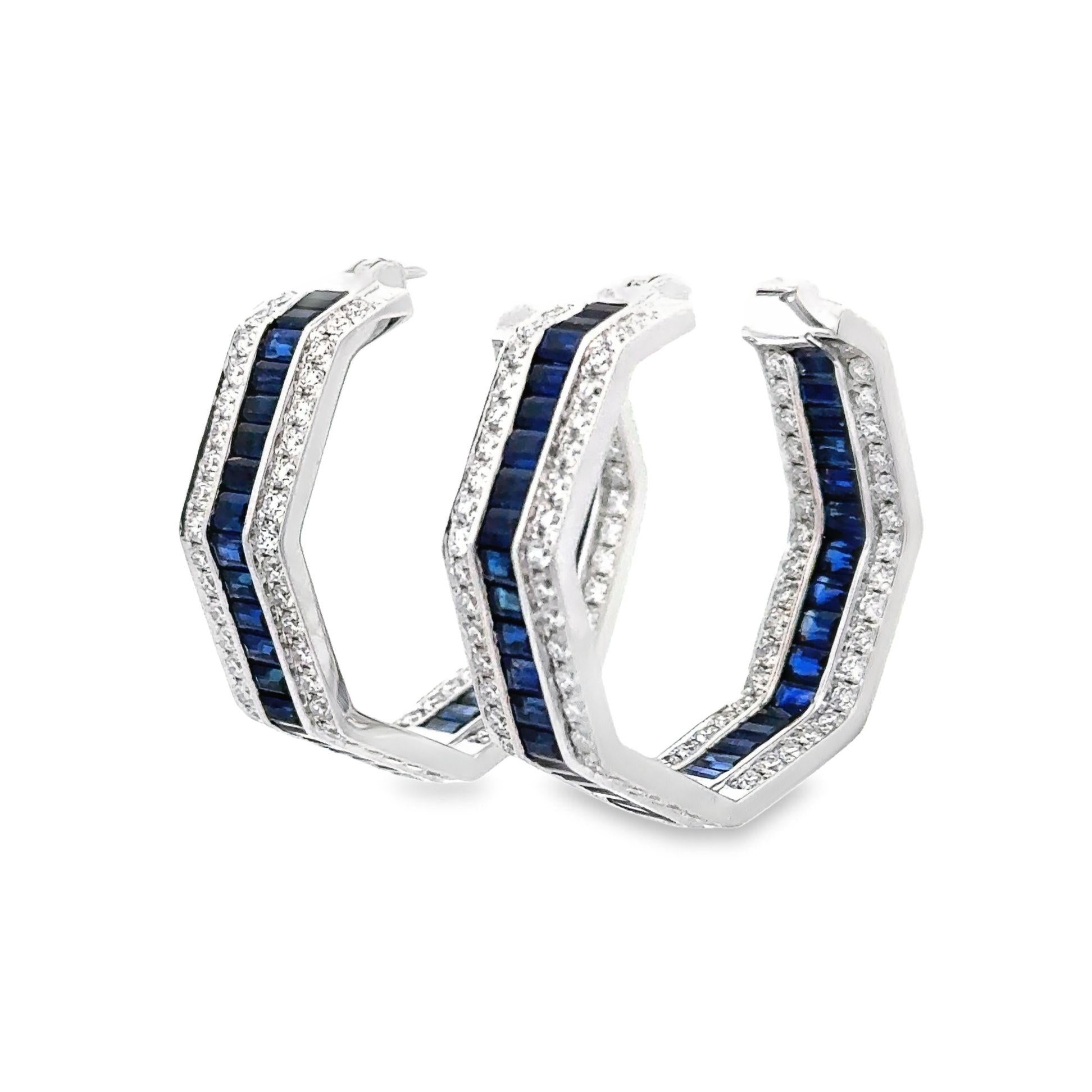 Sapphire & Diamond 18k White Gold Medium Round Hoops