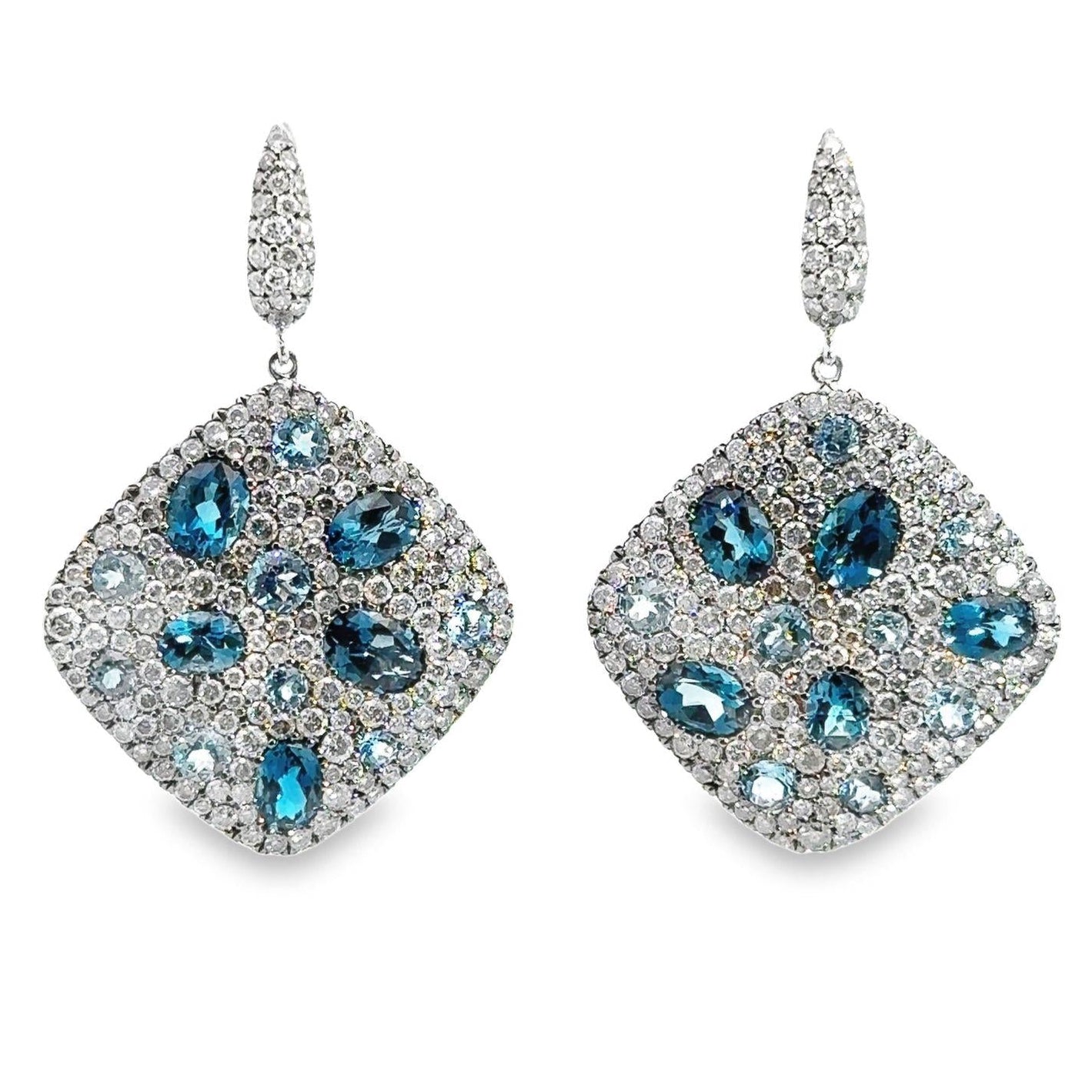 Blue Topaz & Pave-set Diamond 18k White Gold Dangle Earrings