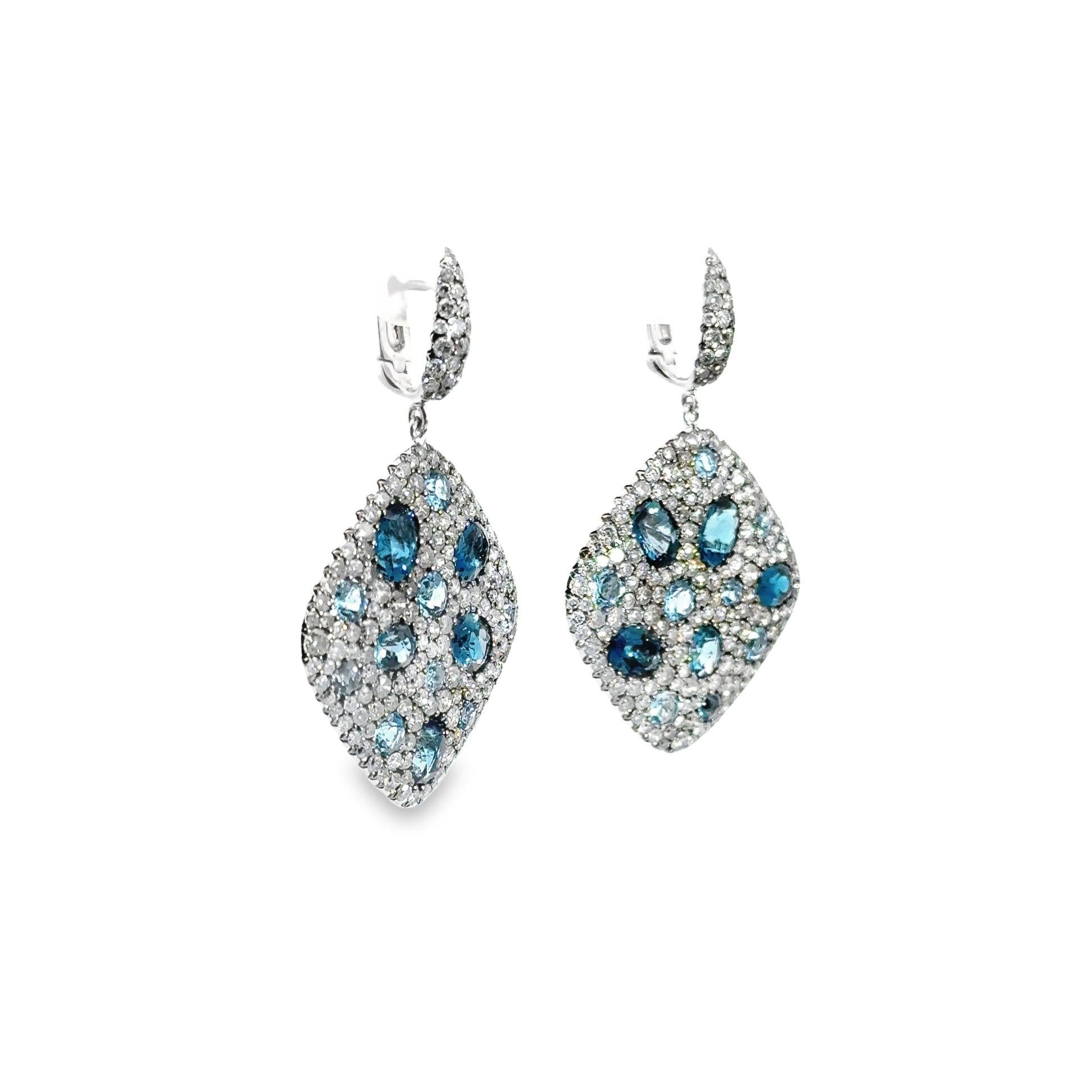 Blue Topaz & Pave-set Diamond 18k White Gold Dangle Earrings