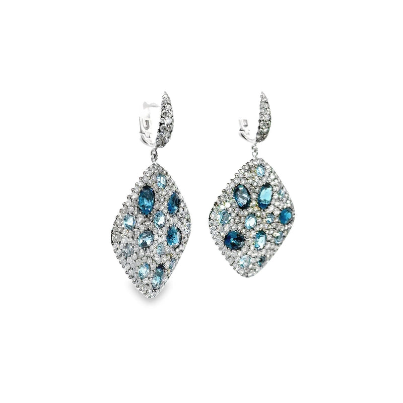Blue Topaz & Pave-set Diamond 18k White Gold Dangle Earrings