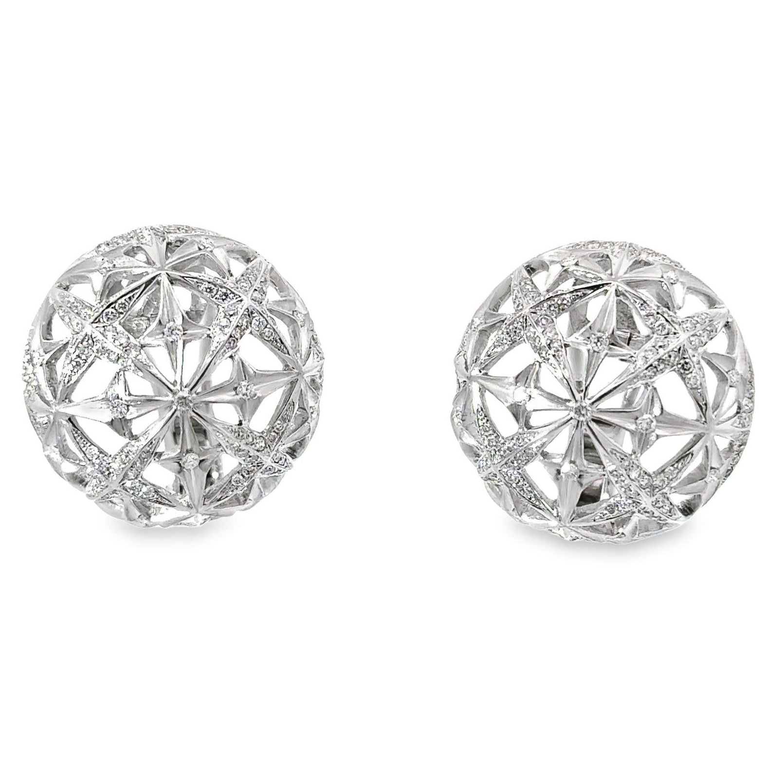 Diamond Open Dome 18k White Gold Star Cluster Earrings