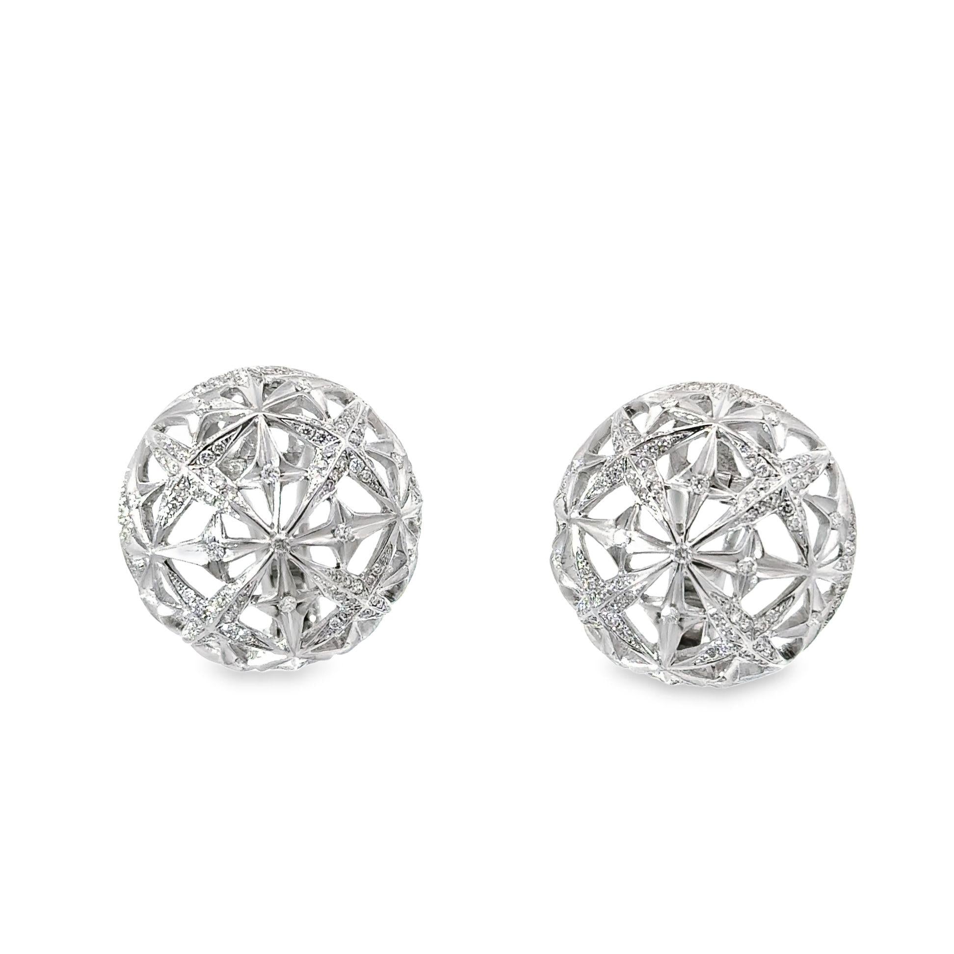 Diamond Open Dome 18k White Gold Star Cluster Earrings