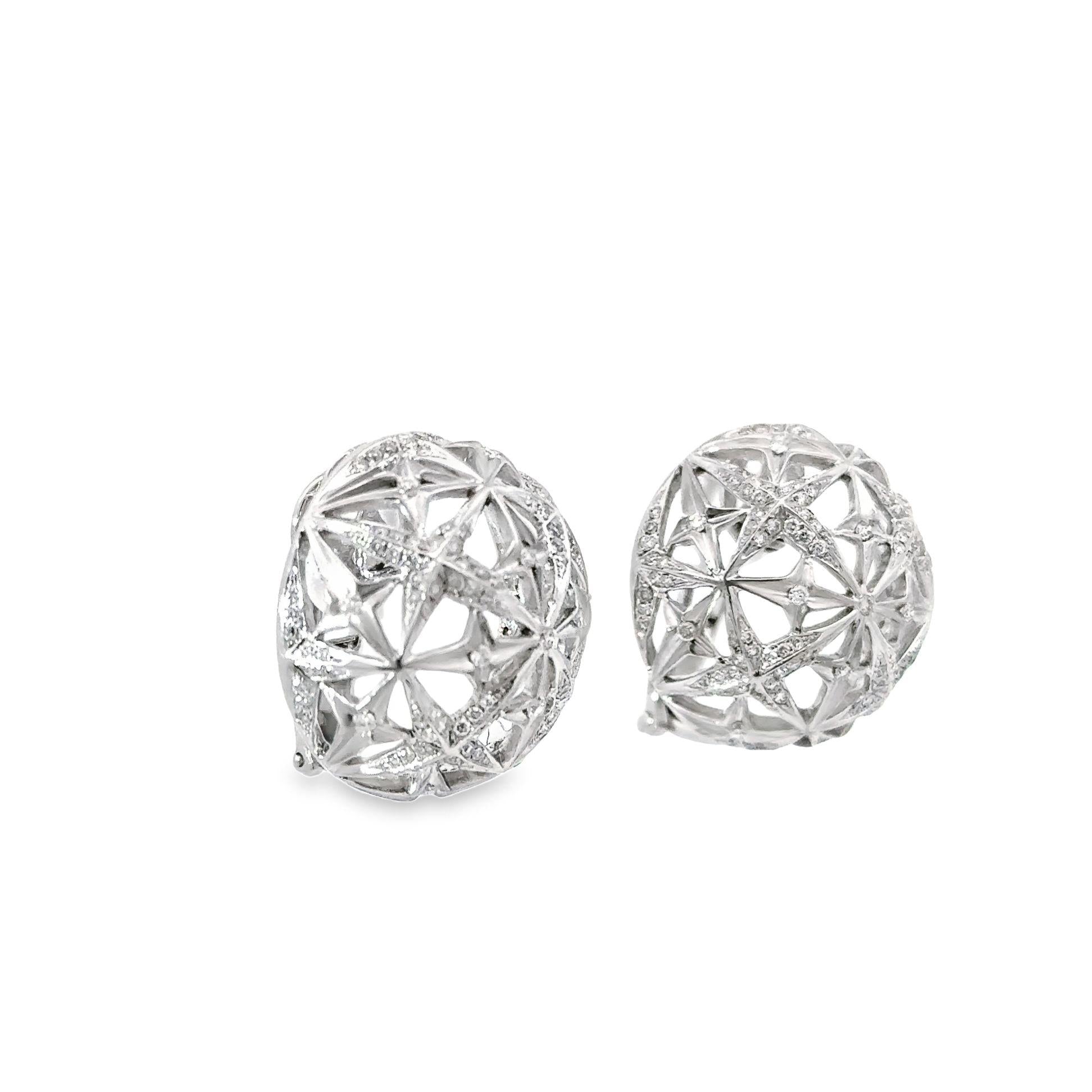 Diamond Open Dome 18k White Gold Star Cluster Earrings