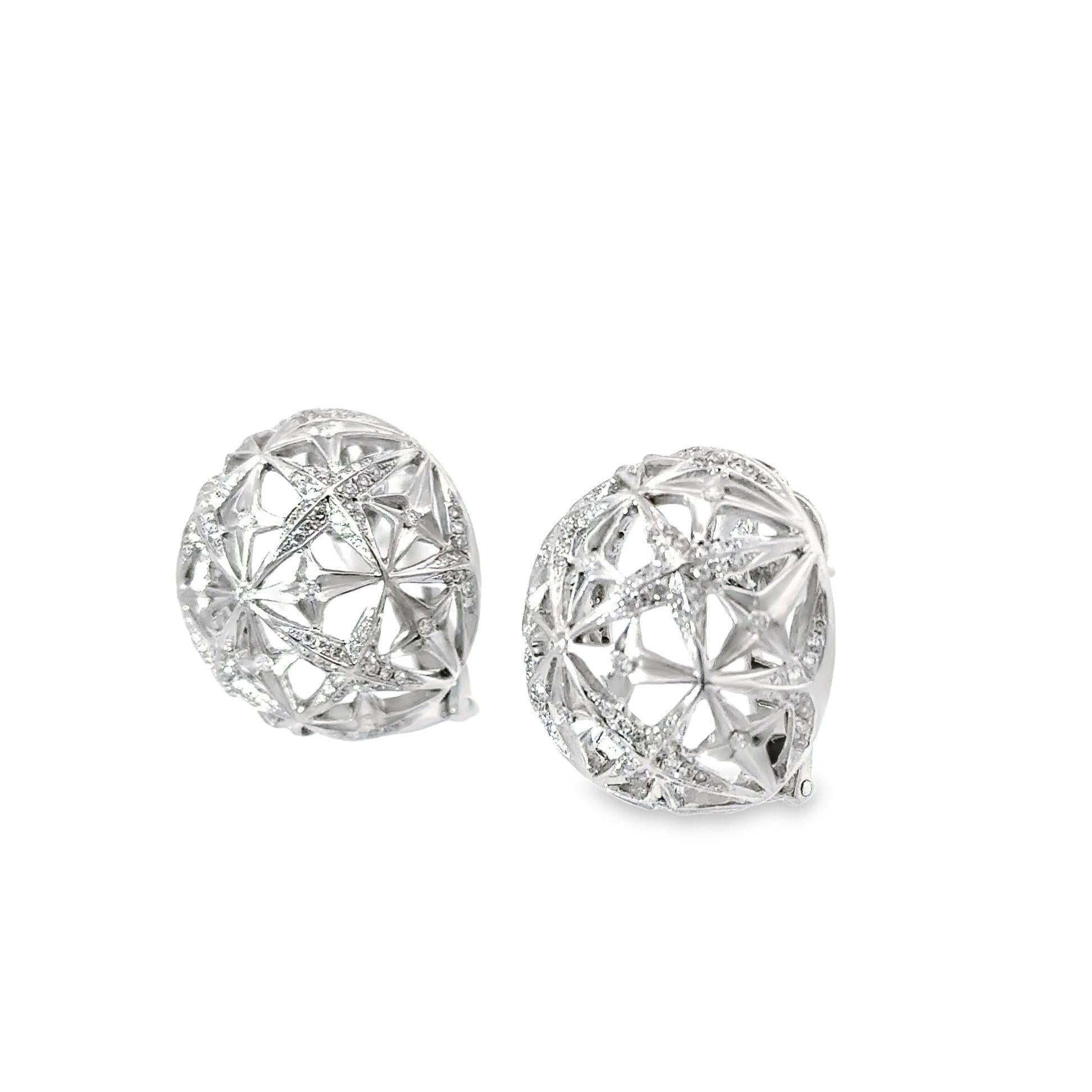 Diamond Open Dome 18k White Gold Star Cluster Earrings