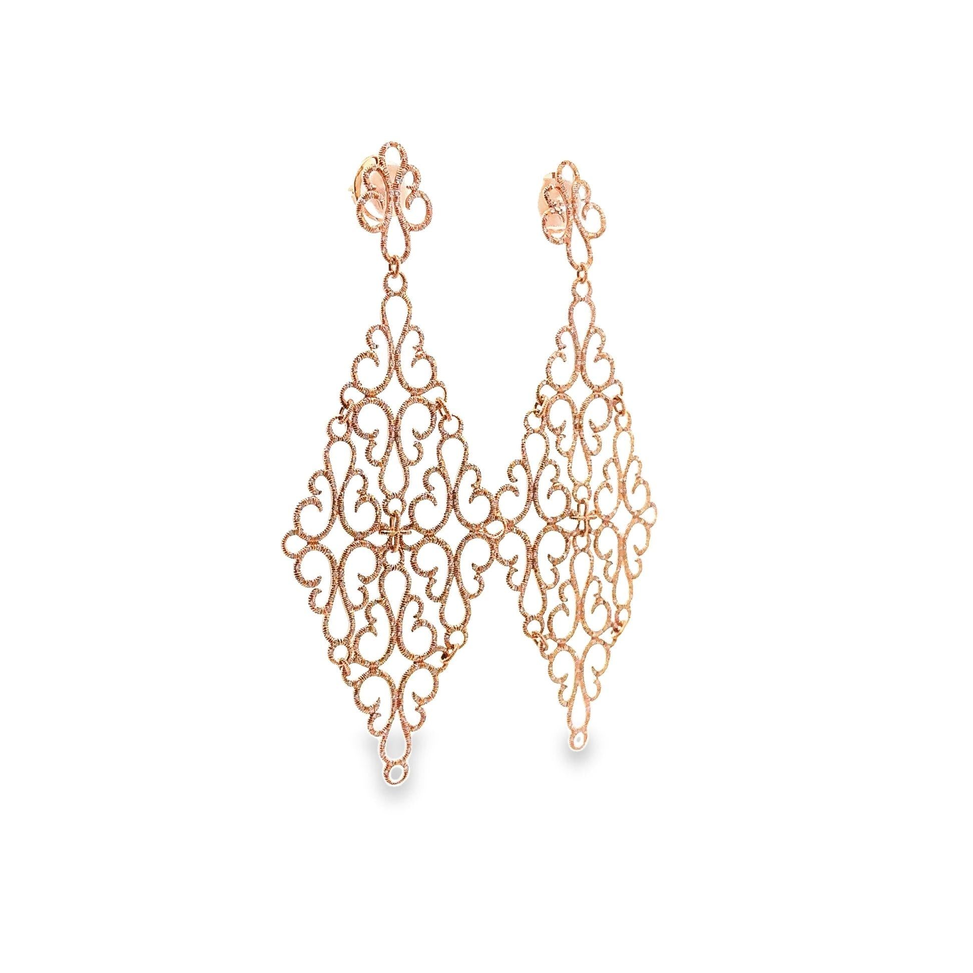 Diamond 18k Rose Gold Filigree Chandelier Earrings