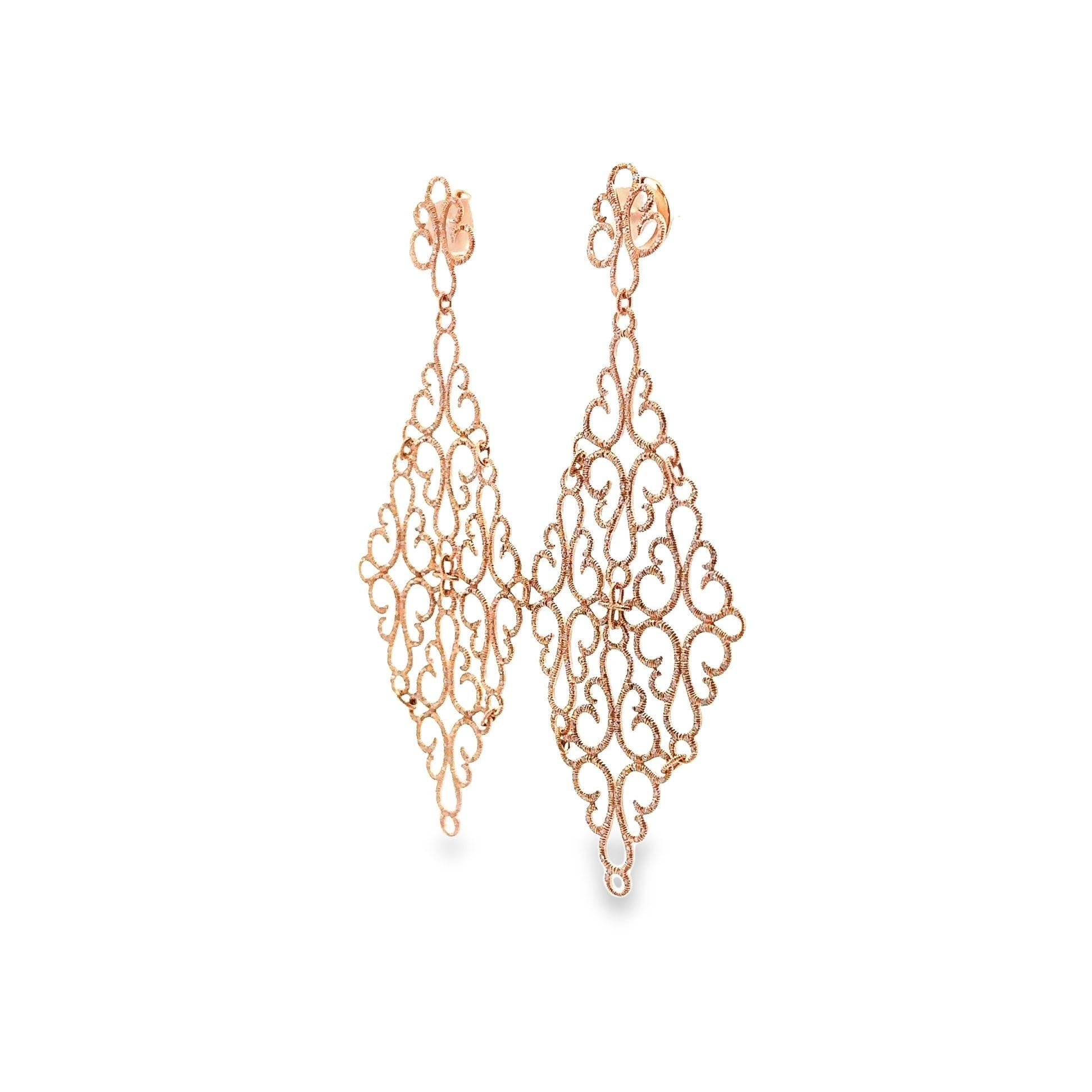 Diamond 18k Rose Gold Filigree Chandelier Earrings