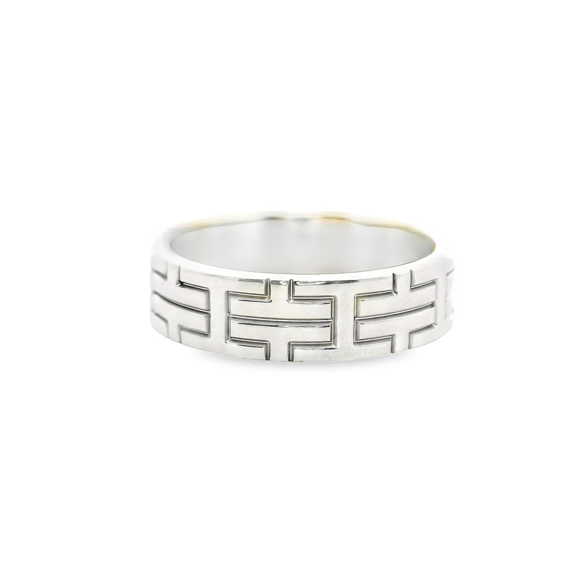 Hermes "H" Logo 18k White Gold Kilim Band Ring