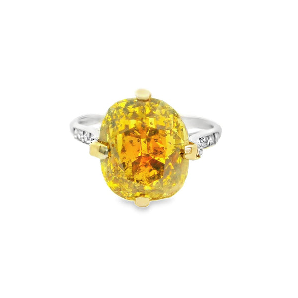 Art-Deco 6.24 Carat Fancy Deep Orange-Yellow Diamond Platinum Ring, GIA Certifie