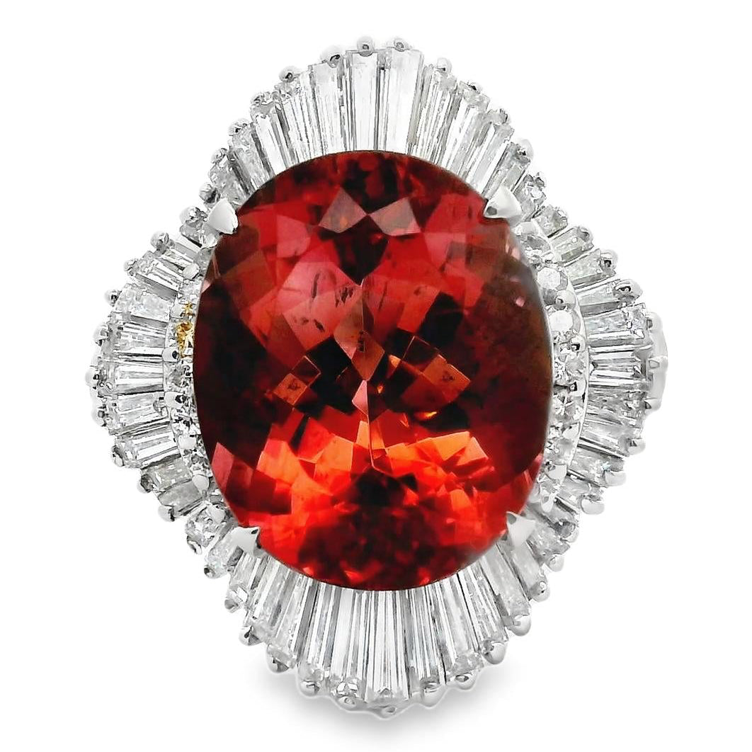10.46 Carat Tourmaline Diamond Platinum Ballerina Ring