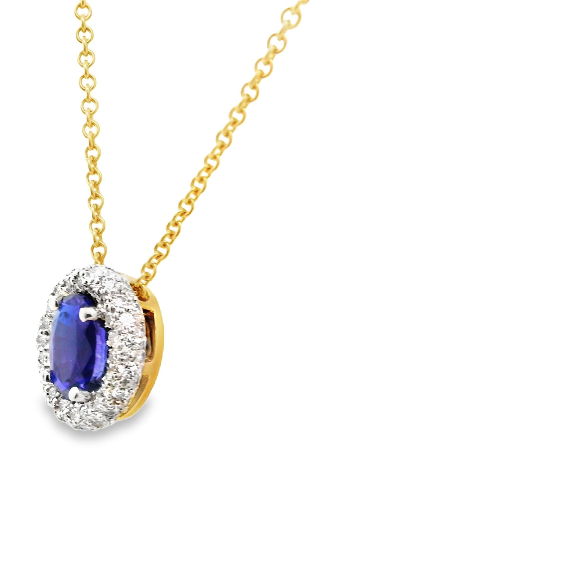 Tanzanite Diamond Pave Halo Platinum 18k Gold Pendant