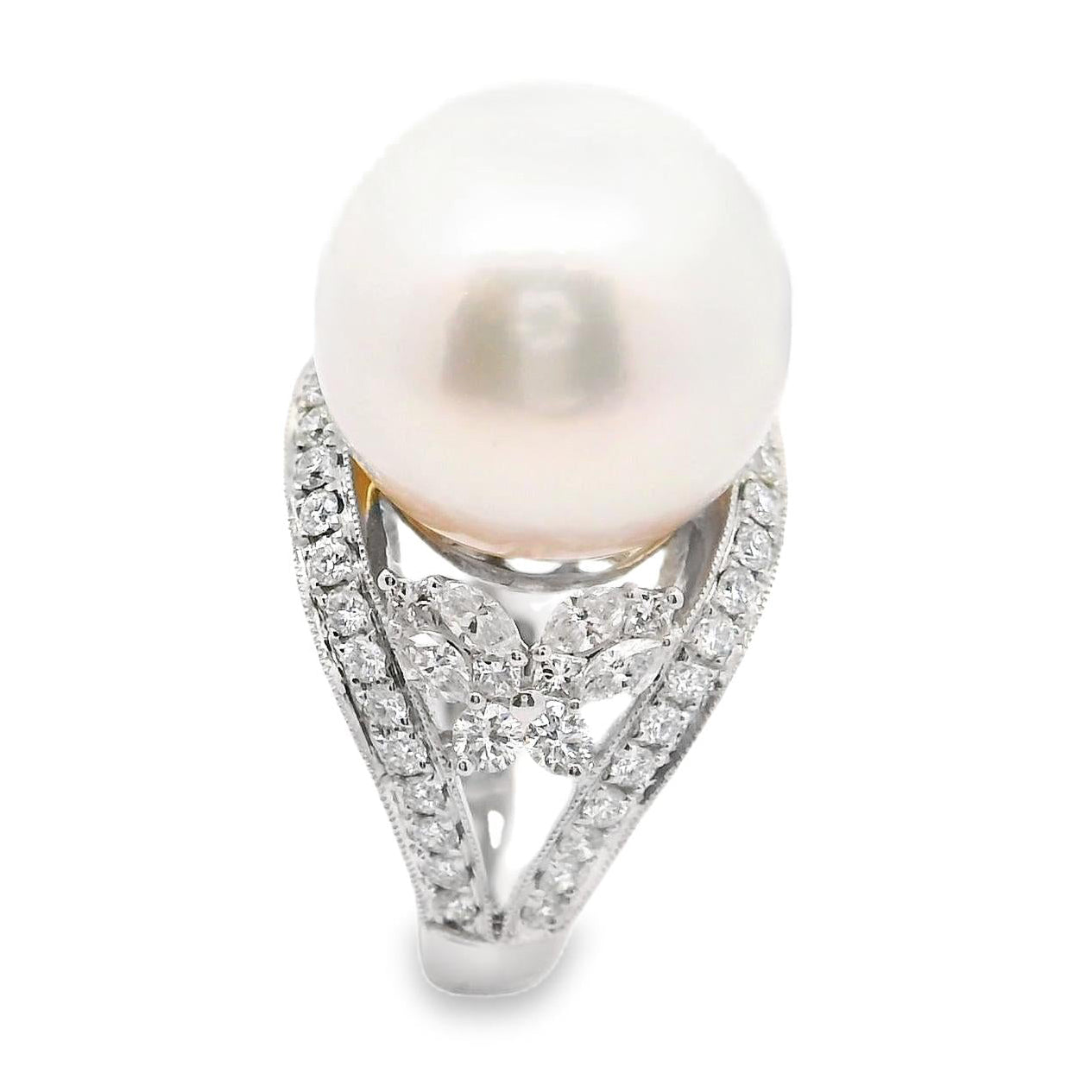 15MM South Sea Pearl Diamond 18k White Gold Butterfly Ring