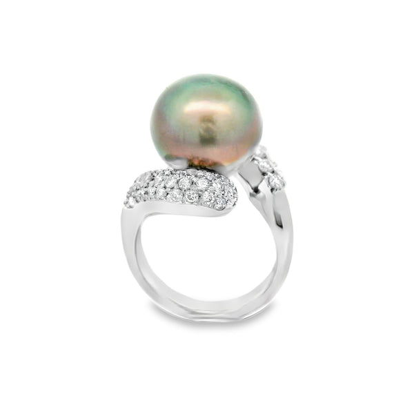 13MM Tahitian Pearl Diamond Platinum Ring