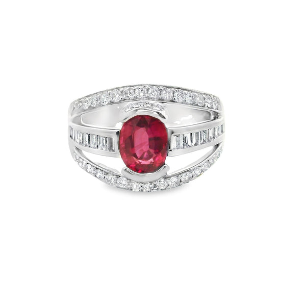 1.46 Carat Ruby diamond Platinum Band Ring