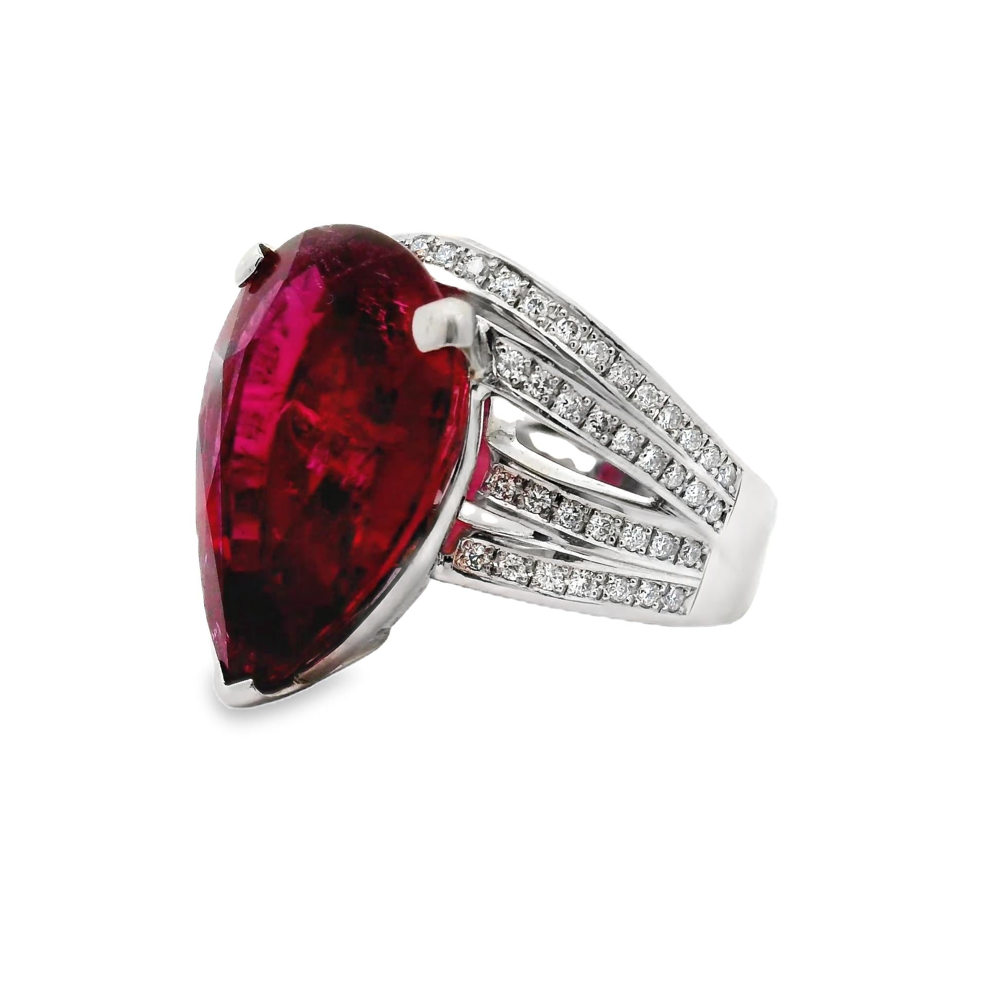 18.65 Carat Rubellite Tourmaline Diamond Platinum Cocktail Ring