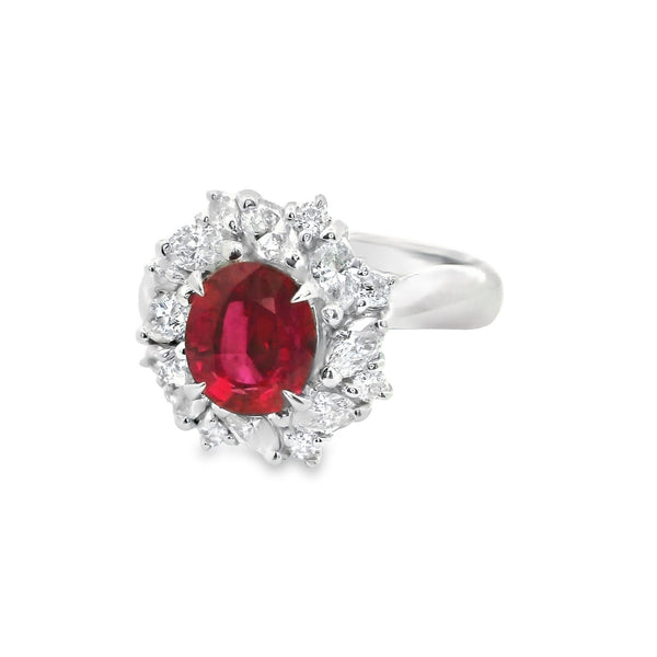 1.65 Carat Ruby Diamond Platinum Ring, GIA Certified