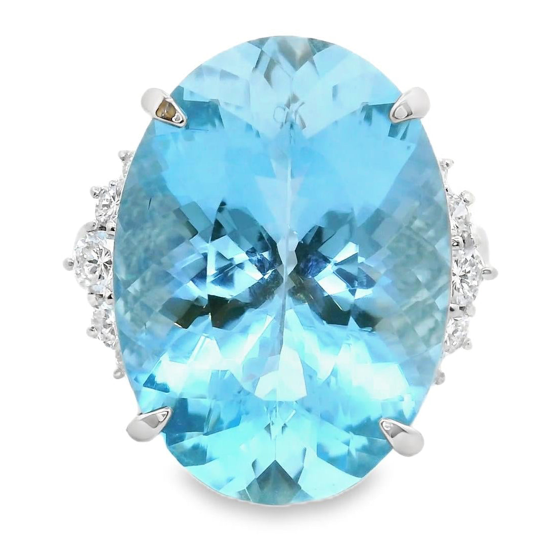 14.39 Carat Aquamarine & Diamond Platinum Ring
