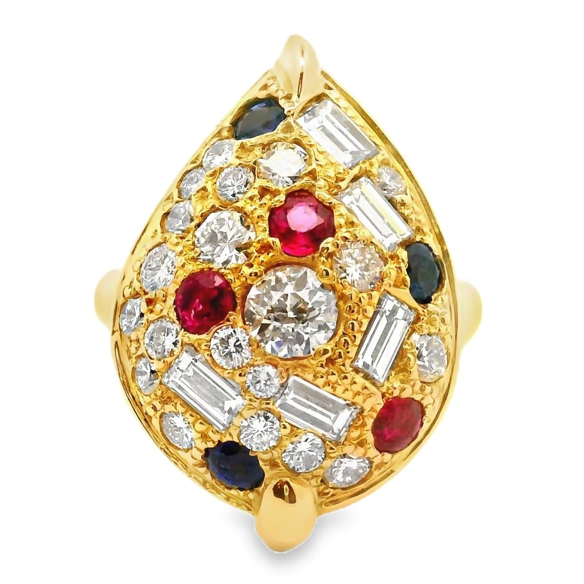 Diamond Sapphire Ruby 18k Gold Cluster Ring