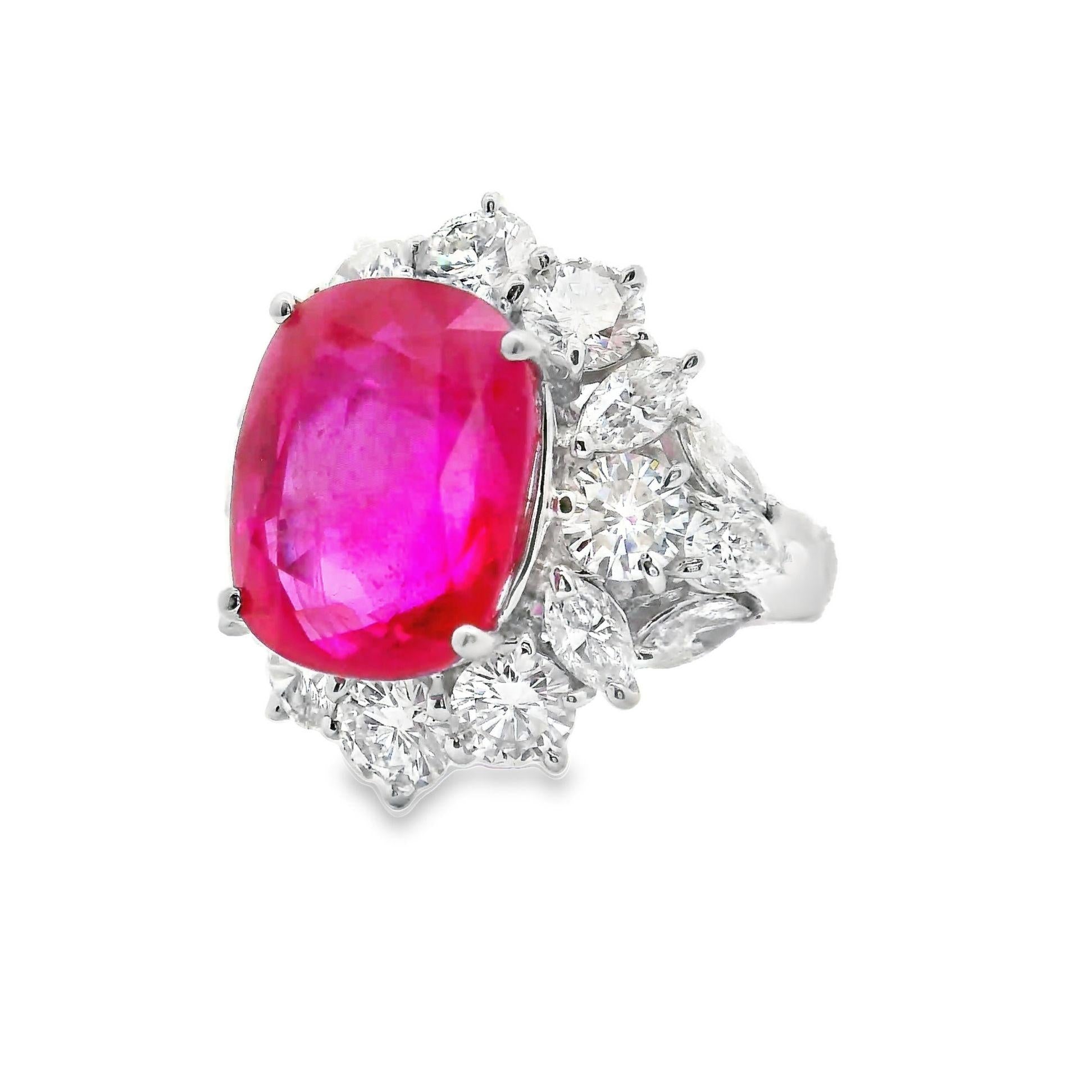 10.27ct Burmese Ruby Diamond Platinum Ring, GRS Certified