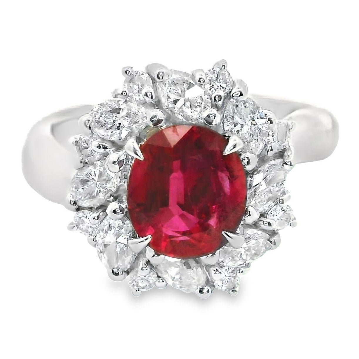 1.65 Carat Ruby Diamond Platinum Ring, GIA Certified